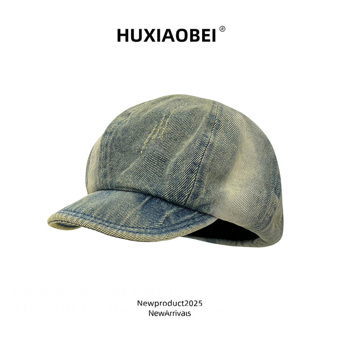 Wholesale Gradient washed denim newsboy hat, new artistic style soft eaved cloud octagonal hat