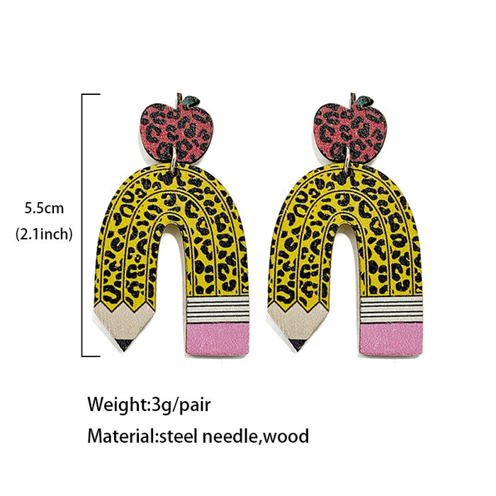 Wholesale Teacher Wood Earrings Leopard Pencil Apple ing Earrings