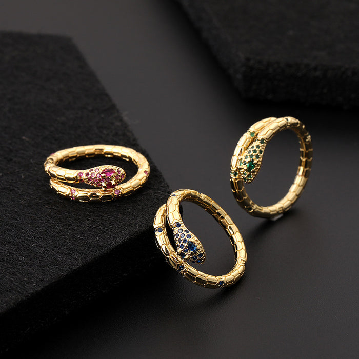 Wholesale Copper Colored Zirconia Snake Open Ring JDC-RS-ShangY013