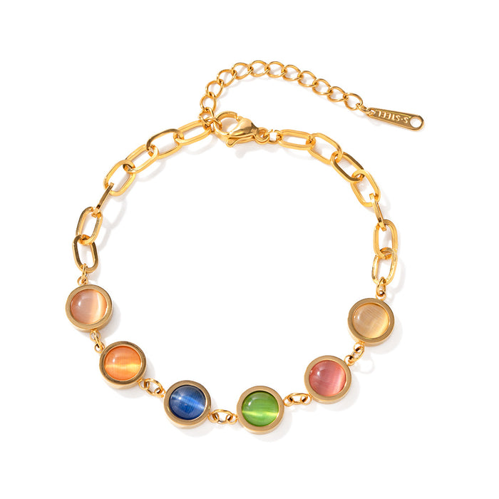 Wholesale 18k Gold Iridescent Cat' s Eye Stainless Steel Bracelet