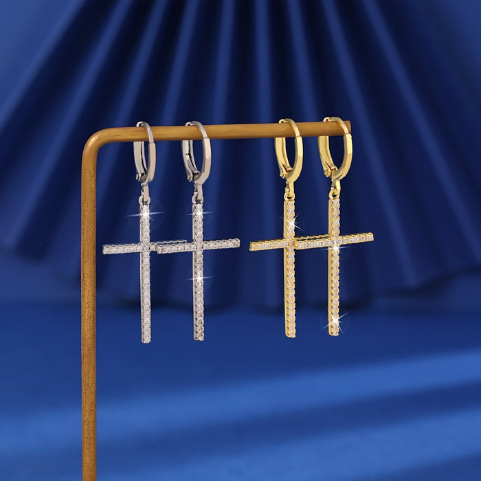 Wholesale Jewelry Retro Geometric Diamond Cross Earrings for Women Niche Accessible Earrings