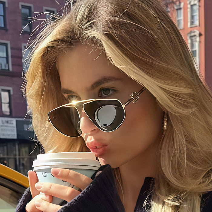 Wholesale Fashionable large frame sunglasses, metal polygonal personalized sunglasses, retro street photography, outdoor beach glasses
