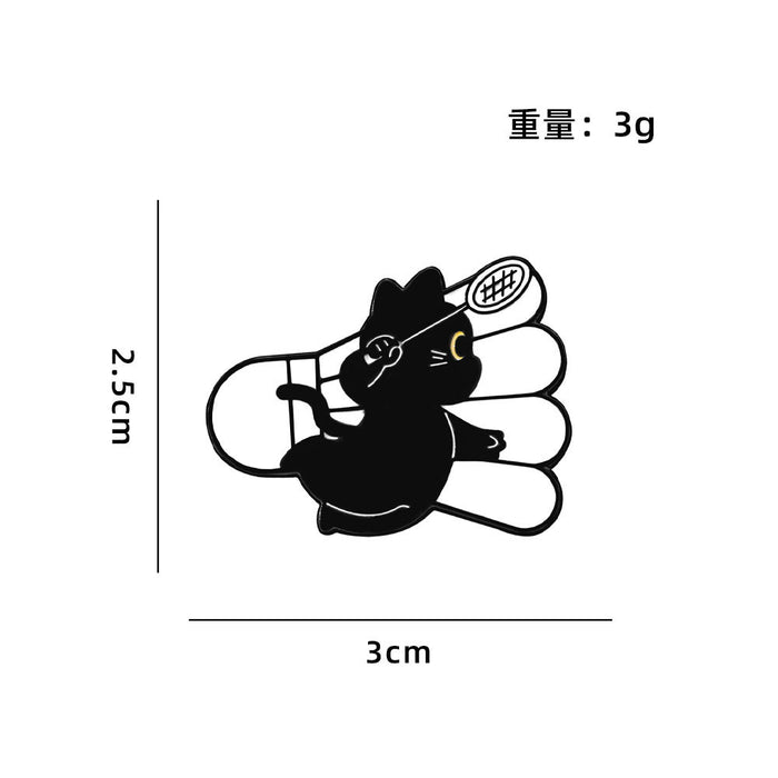 Wholesale Sports Cat Brooch Badge Cute Black Cat Badminton Tennis Football Basketball Schoolbag Decoration Oil-Drip Zinc Alloy