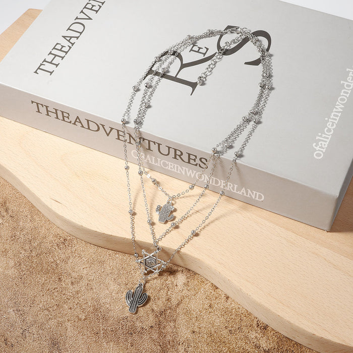 Wholesale Multi-layer Stacked Chain Cactus Wine Bottle Women's Necklace