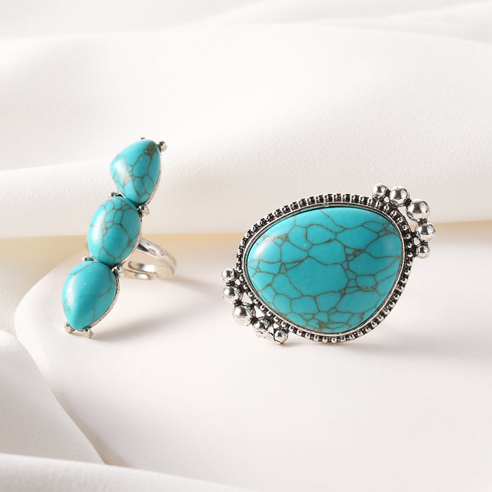Wholesale Vintage Bohemian Turquoise 2 Piece Set Ring