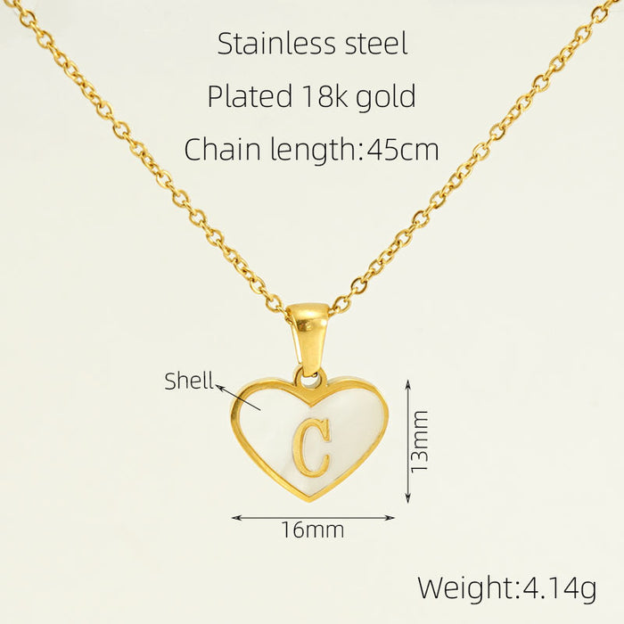 Wholesale 26-letter English letter element heart-shaped stainless steel necklace