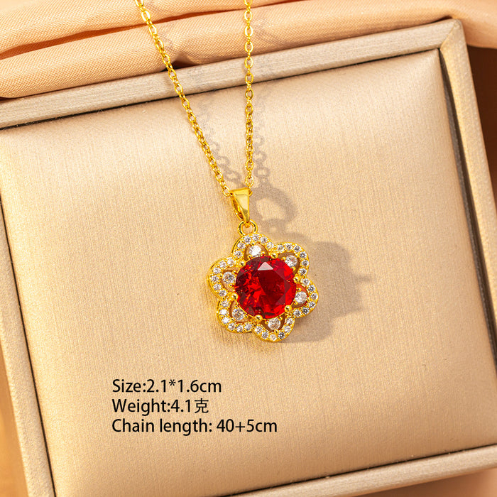 Wholesale Titanium steel necklace with red zircon