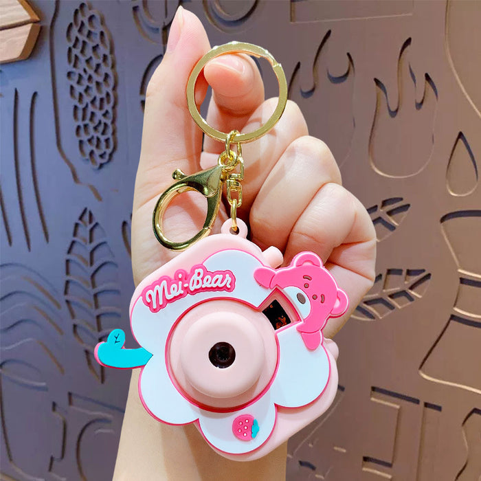 Wholesale Cute Cartoon Strawberry Bear Projection Camera PVC Keychain JDC-KC-ZhongC012