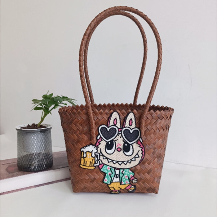 Wholesale Woven Basket Bag Shoulder Hand Bag Cute Rattan Cloth Cartoon Woven Bag