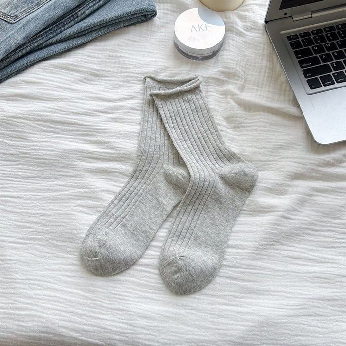 Wholesale Curled edge drawstring socks, stacked socks, middle tube cotton socks