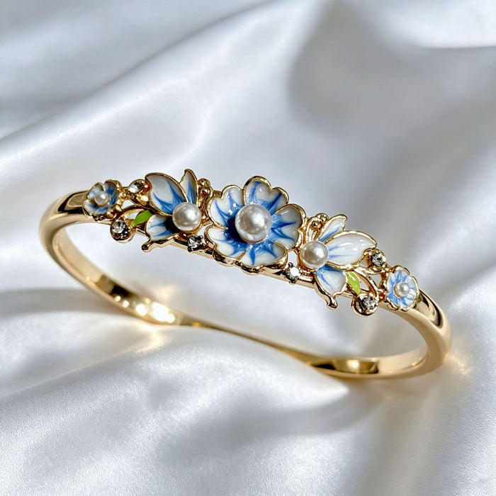 Wholesale New Chinese Style Pearl Flower Enamel Bangle Bracelet Light Purple Floral Jewelry Accessory Everyday Wear And Gift Giving Boutique Resale