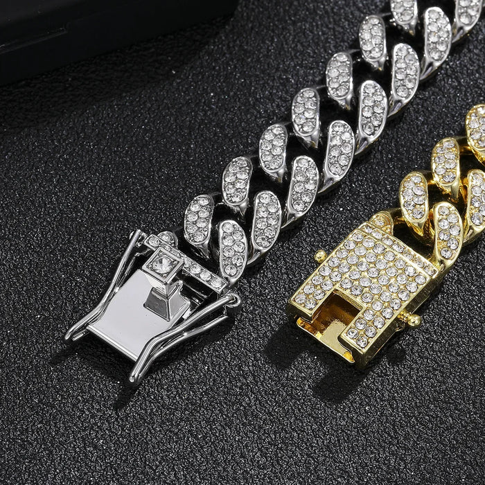 Wholesale Alloy Heavy Industry Full Diamond Cuban Chain Diamond Set Necklace