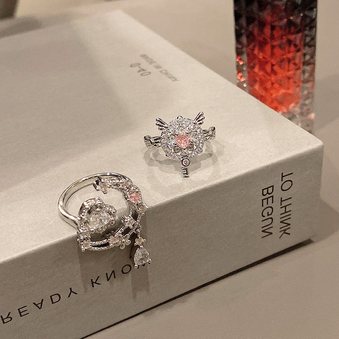 Wholesale Super Fairy Pink Diamond Tassel Ring Versatile Fashion Micro Inlaid Zircon Ring