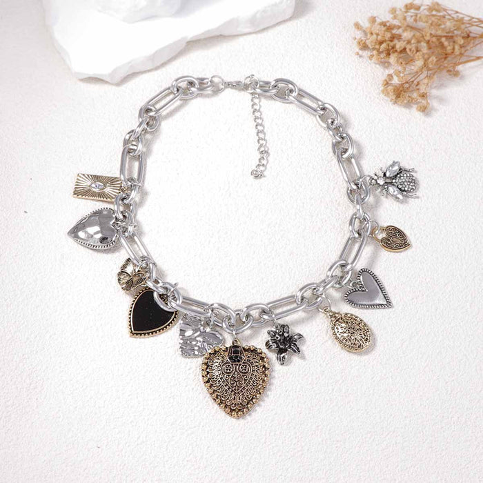 Wholesale alloy micro inlaid zircon love pendant chain necklace