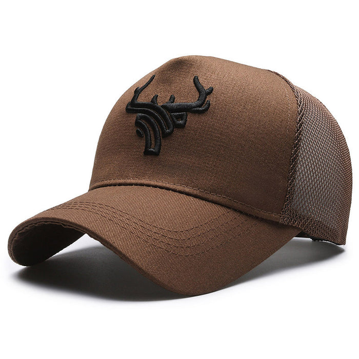 Wholesale High top five piece mesh cap embroidered deer antlers baseball cap breathable sun protection duckbill cap