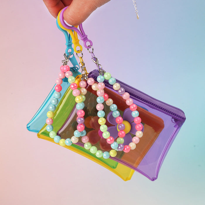 Wholesale Street Trend Floral Plush Coin Purse With PVC Transparent Key Chain Bag For Everyday Use