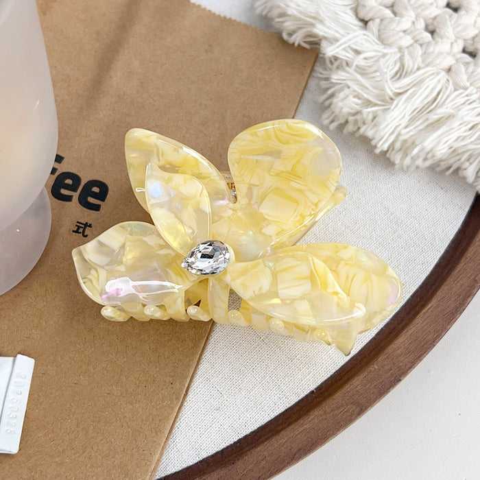Wholesale Flower Acetate Hair Claw Clip with Rhinestones - Stylish Fashion Accessory