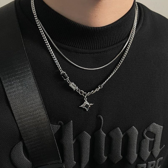 Wholesale Double layer necklace men's sweater chain light luxury design men's and women's clavicle chain