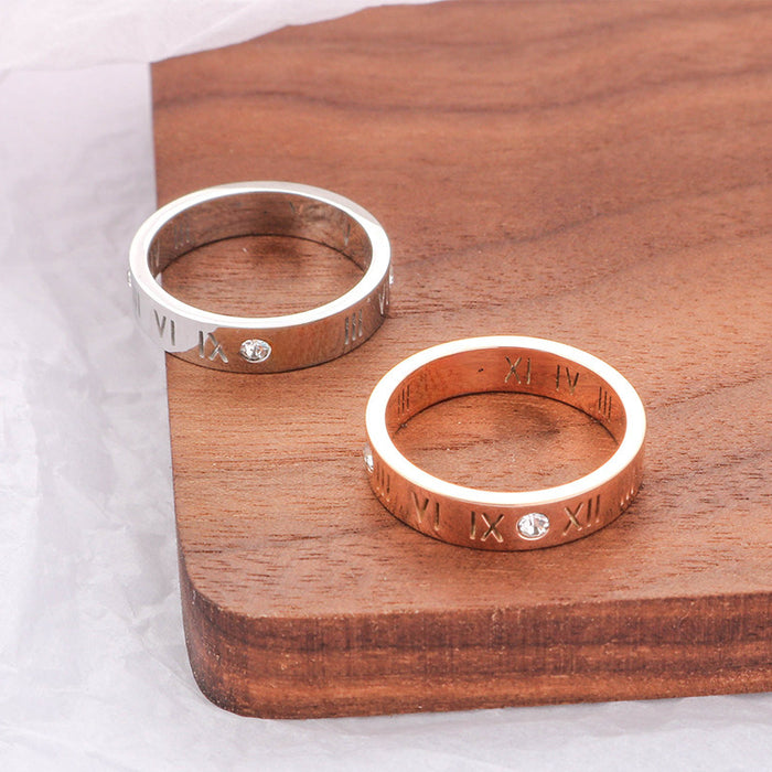 Wholesale Trendy and fashionable student's fresh titanium steel ring, ladies' non fading Roman numeral ring