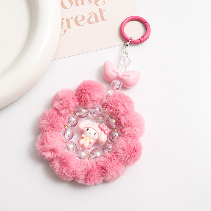 Wholesale Cute Cartoon Pom Pom Keychain Plush Bag Charm Decorative Accessory MOQ≥2