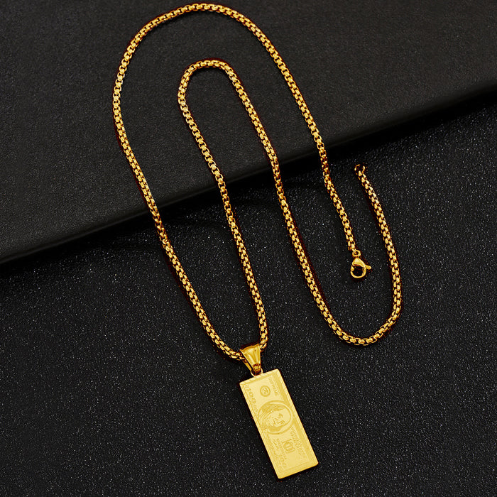 Wholesale Yellow dollar sign hip-hop style men' s stainless steel necklace