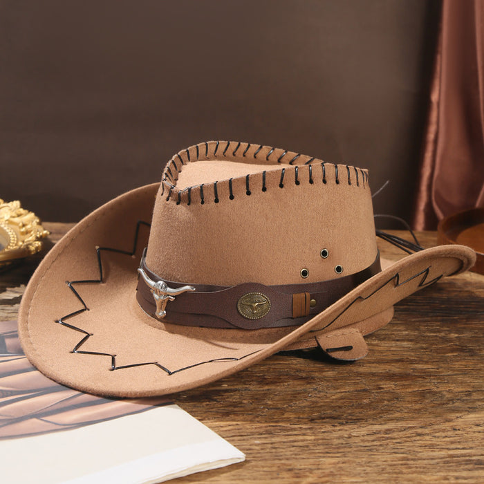 Wholesale Dark Coffee Solid Suede Fabric Cowboy Hat with Turned Brim for Sun Protection Casual Outdoor
