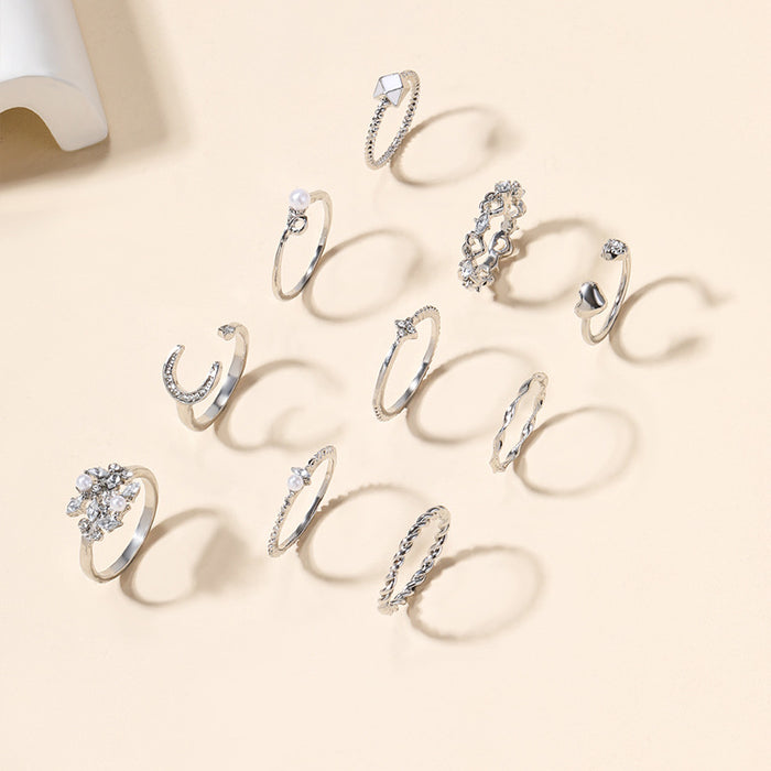 Wholesale Fashion Jewelry Full Diamond Star Ring 10 Piece Set Combination Jewelry Jewelry Set