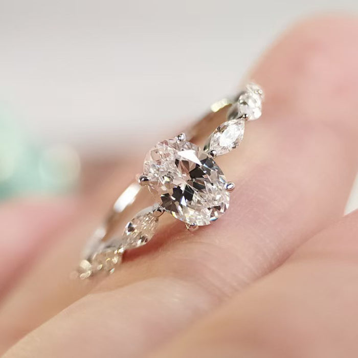 Wholesale Chic Geometric Cut Oval Zircon Ring For Women Gold Tone Copper Engagement Style Gift Boutique Resale