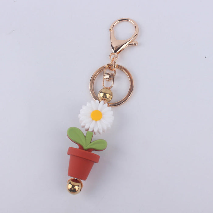 Wholesale Cartoon Daisy Flower Silicone Beaded Keychain JDC-KC-GuangTian010
