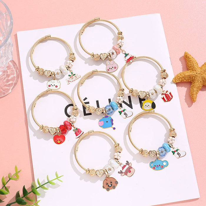 Wholesale Christmas Cartoon Reindeer Bell Stainless Steel Bracelet MOQ≥2