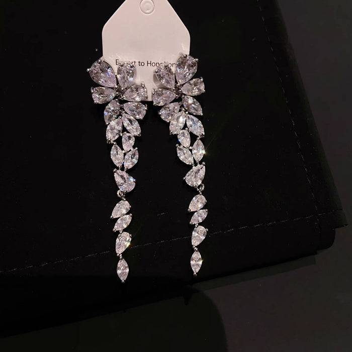 Wholesale Heavy industry zircon full diamond super sparkling long tassel earrings with light luxury temperament, fashionable and versatile earrings accessories