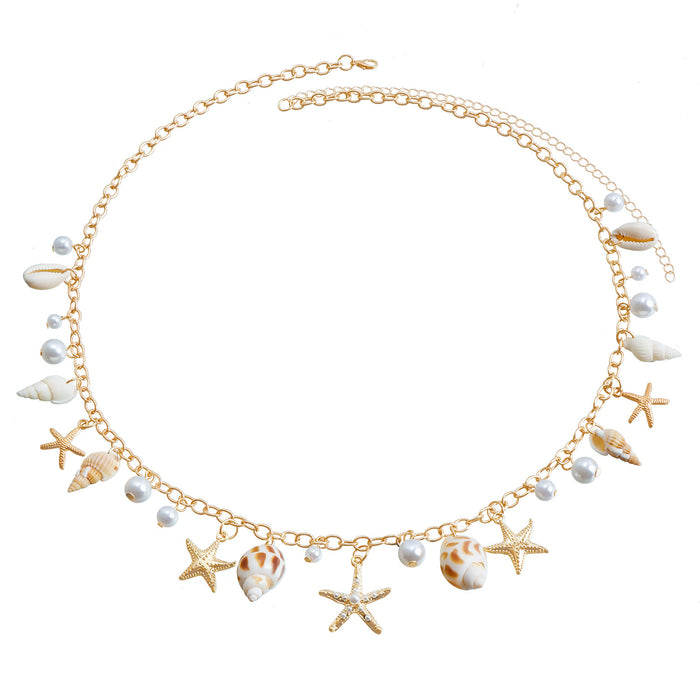 Wholesale Bohemian summer beach shell waist necklace seaside travel imitation pearl starfish conch pendant body chain