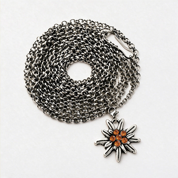 Wholesale Layering Jewelry Edelweiss Long Necklace Rhinestone Pendant Bavarian Folk Style For Beer Festival