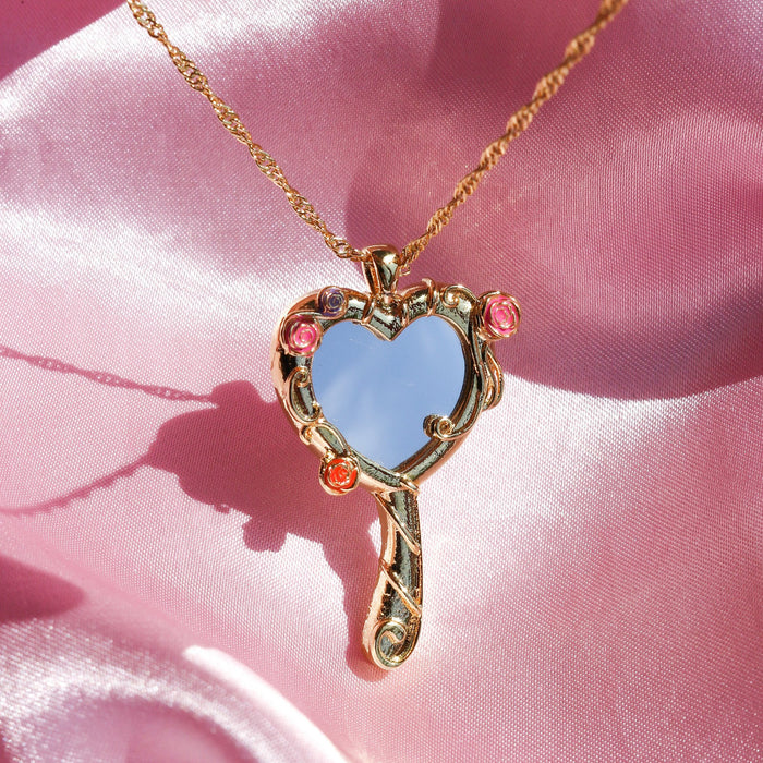 Wholesale Gold Tone Copper Heart Shaped Mirror Photo Frame Pendant Necklace Chic Cute Gift For Women