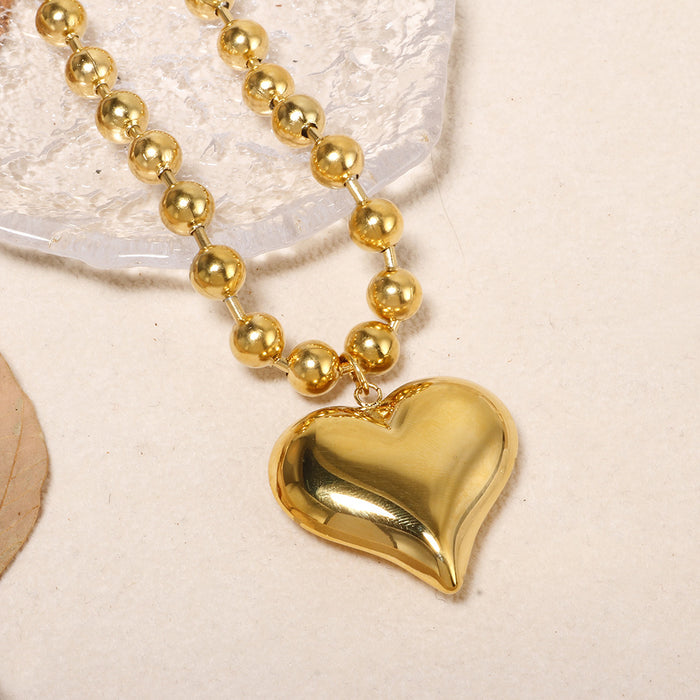 Wholesale Love necklace, fashionable and luxurious, electroplated smooth steel ball chain, peach pendant, stainless steel necklace