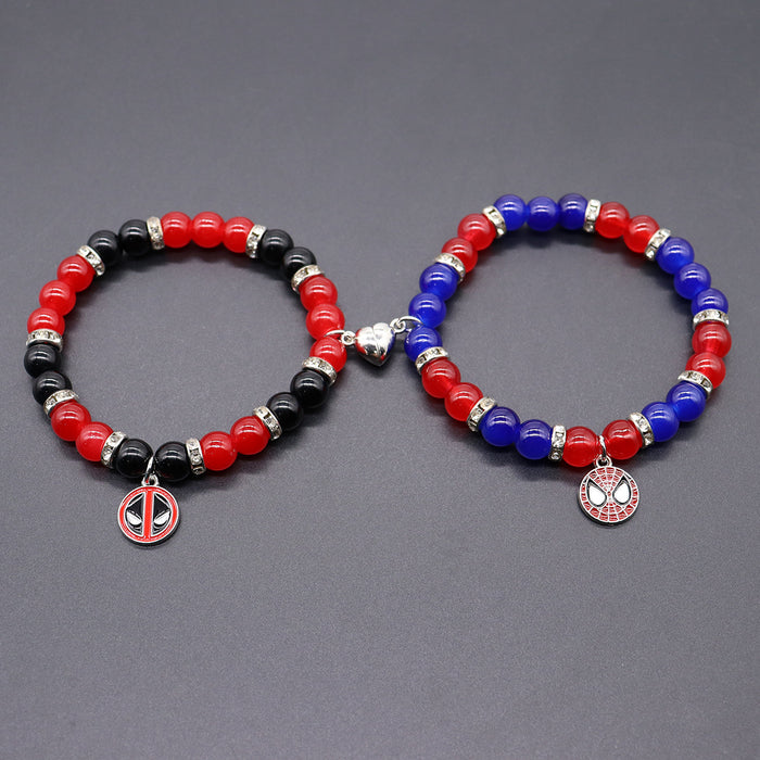 Wholesale beaded  and cat love magnetic couple elastic bracelet imitation moonstone