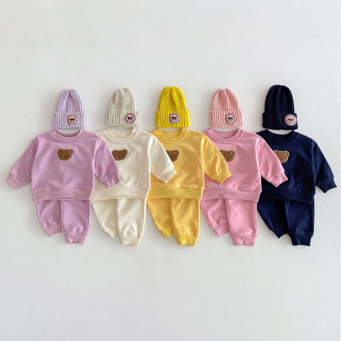 Wholesale Long-sleeved Bear Pullover Sweatshirt and Sweatpants Children's Suit JDC-CTS-WeiNiS006