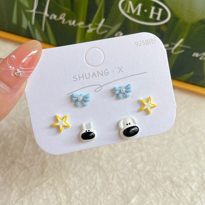 Wholesale  Cartoon Cute Earrings Three-piece Set Women's Silver Needle Children's  Beaver Earrings