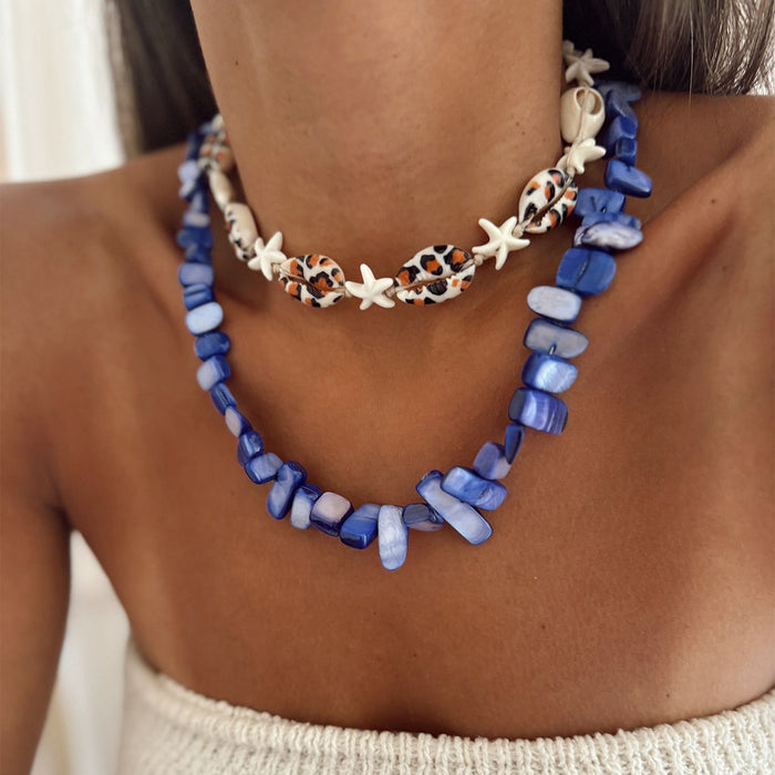 Wholesale New Natural Freshwater Shell Stained Bead Sea Star Shell Necklace Accessories Ocean Jewelry
