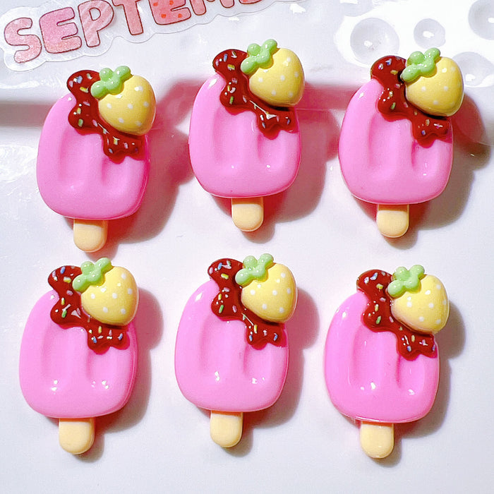 Wholesale Cute Strawberry Popsicle Resin Patch Handmade Material Cream Glue Mobile Phone Case Hair Accessories Shoe Buckle Accessories