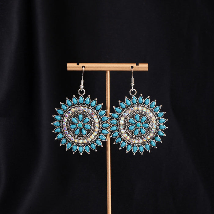 Wholesale Turquoise Flower Pendant Bohemian Ethnic Style Earrings