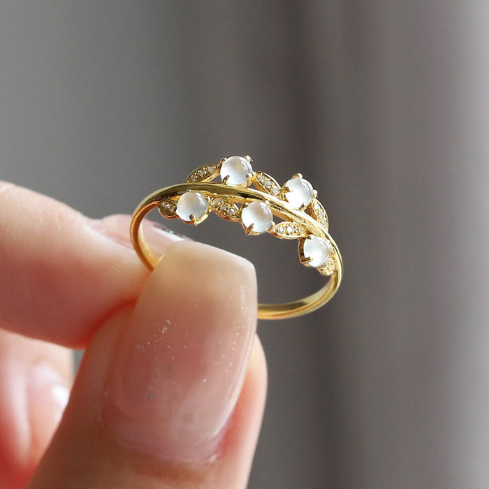 Wholesale Ring inlaid with leaves, adjustable ring, light luxury, niche