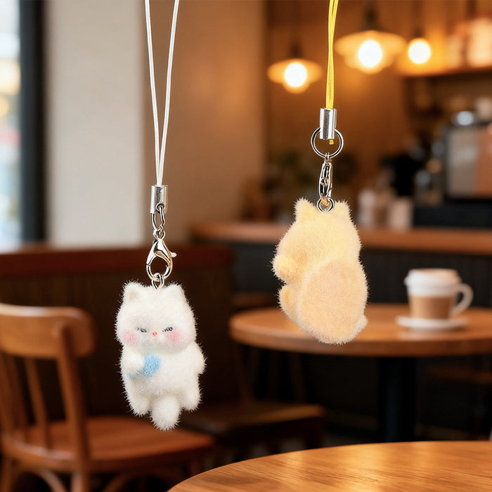 Wholesale Cute 3D Flocked Resin Cat Keychain