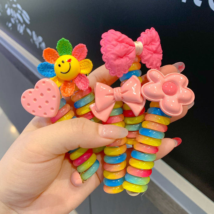 Wholesale Rainbow Children' s Phone Cord Hair Scrunchies Cute Cartoon Colorful Rubber Band