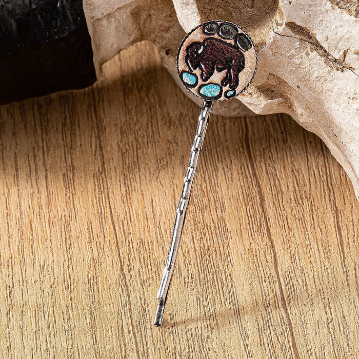 Wholesale leather western style cow turquoise pattern printed hairpin
