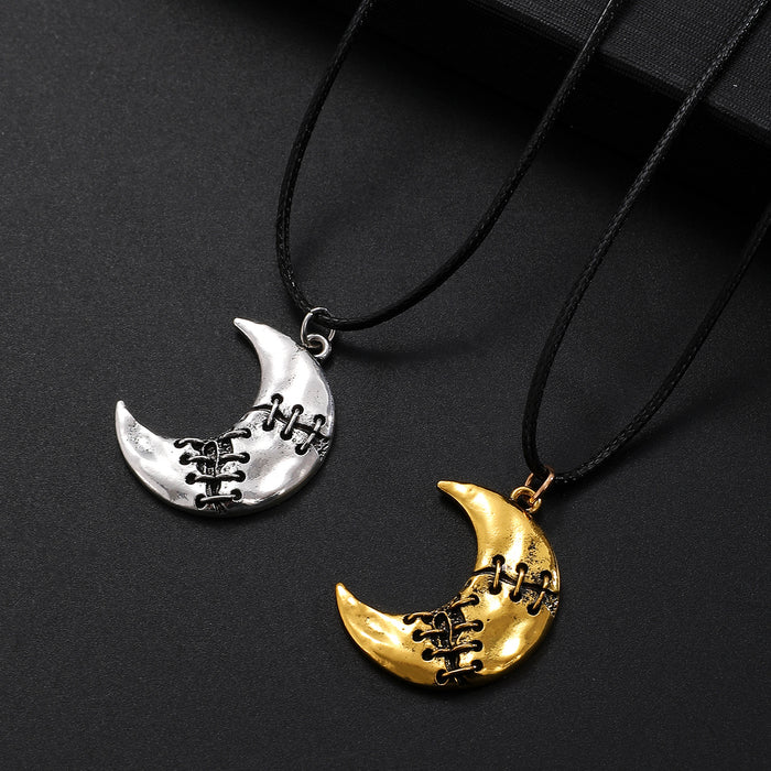 Wholesale  Retro Gothic Patched Worn Moon Pendant Necklace Holiday Versatile