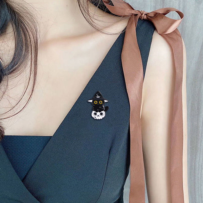 Wholesale  black cat skull cartoon brooch cute cat sweet collar pin metal badge