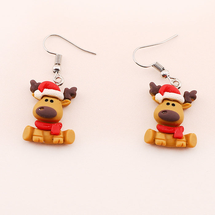 Wholesale Christmas Cute Little Elk Wearing Santa Hat Resin Earrings JDC-ES-Dagou008