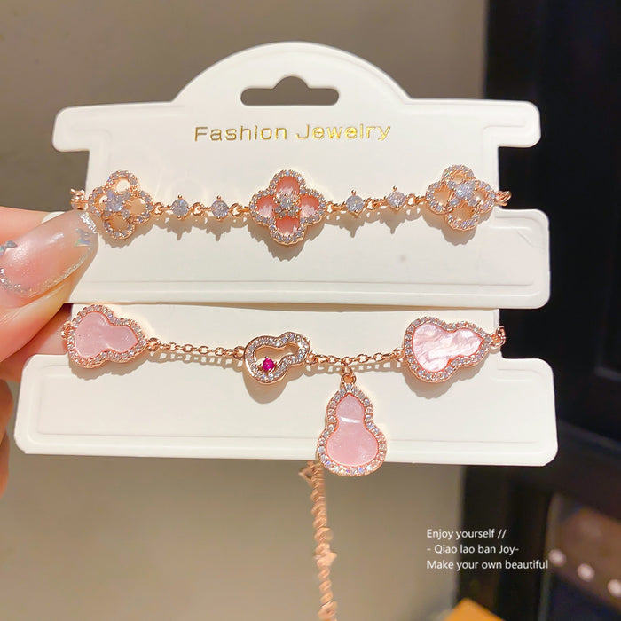 Wholesale Rhinestone Flower Adjustable Bracelet Copper Gold Pink Jewelry Accessory