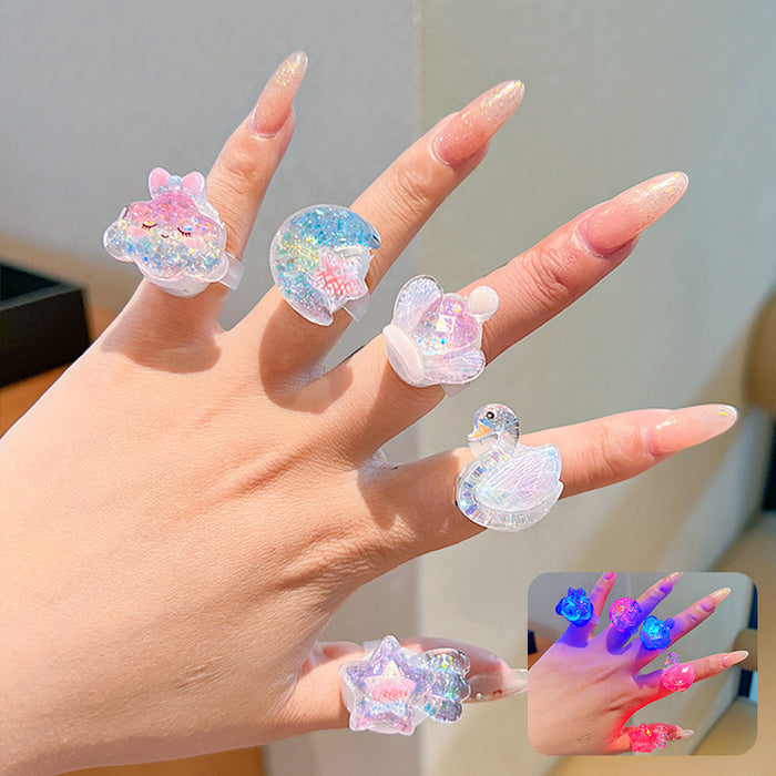 Wholesale Children' s Luminous Cartoon Ring Girls'  Birthday Gift Little Girl' s Cute Jewelry Ring Jewelry